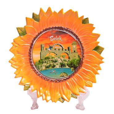 Belek Themed Sunflower Shaped Decorative Plate 20Cm - Thumbnail