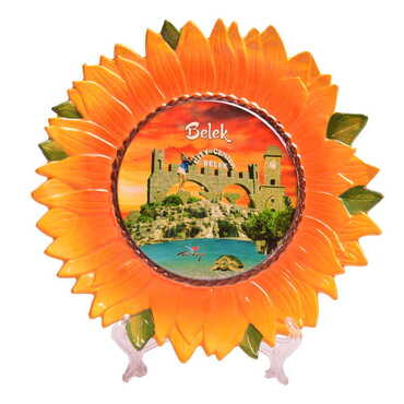 Myros - Belek Themed Sunflower Shaped Decorative Plate 26 Cm