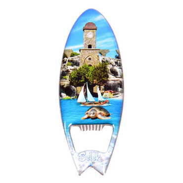 Belek Themed Surf Board Shaped Metal Magnetic Bottle Opener 128x45 mm - Thumbnail