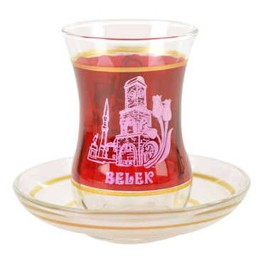 Belek Themed Turkey City Theme Printed Touristy Tea Glass Set of 2 Pcs - Thumbnail