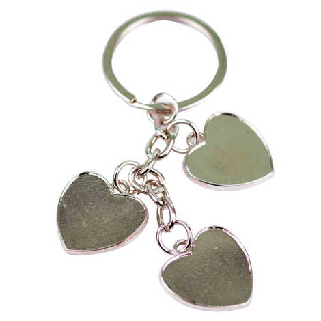 Blank Metal Keychain With 3 Charms - Heart 40x85 mm - 1