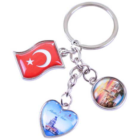Blank Metal Keychain With 3 Charms - Mixed 40x90 mm - 2