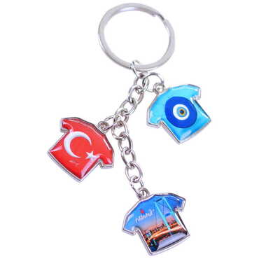 Blank Metal Keychain With 3 Charms - T-Shirt 40x95 mm - 2