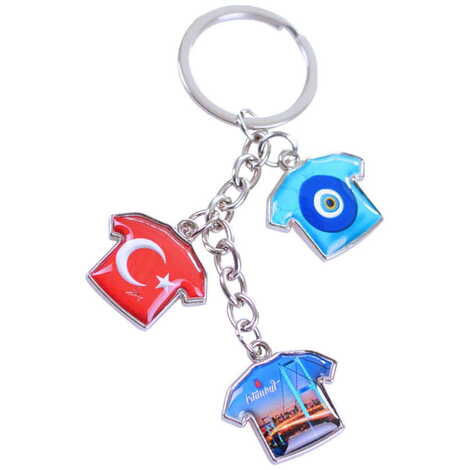 Blank Metal Keychain With 3 Charms - T-Shirt 40x95 mm - 2