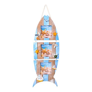 Myros - Blue White Triple Fish Frame 18X60 Cm