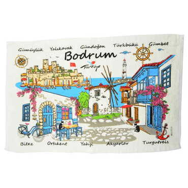 Myros - Bodrum Region Themed Customised Serigraphy Printed Hand Towel 300x500 mm