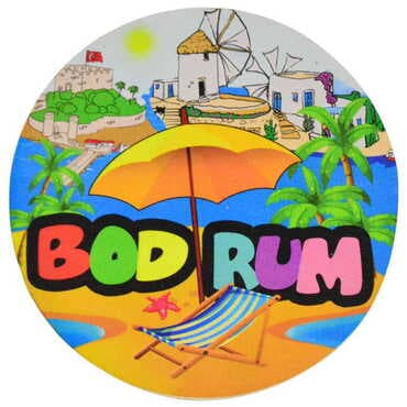 Bodrum Themed Wooden Custom Printed Souvenir Coaster 100 mm - 7