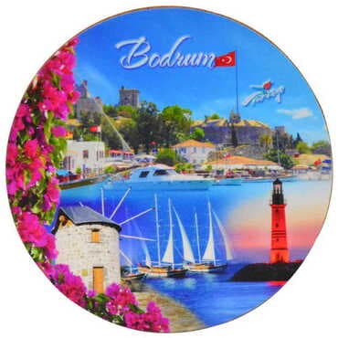 Bodrum Themed Wooden Custom Printed Souvenir Coaster 100 mm - 8