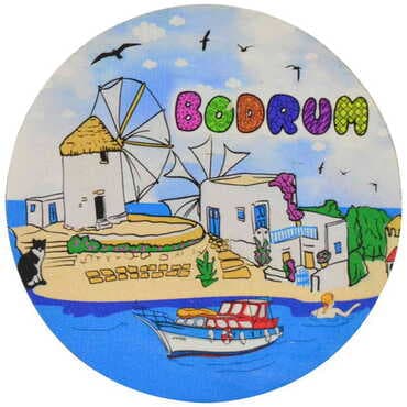 Bodrum Themed Wooden Custom Printed Souvenir Coaster 100 mm - 9