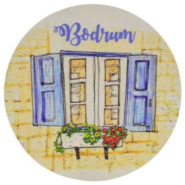 Bodrum Themed Wooden Custom Printed Souvenir Coaster 100 mm - 10