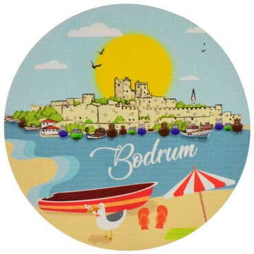 Bodrum Themed Wooden Custom Printed Souvenir Coaster 100 mm - 11