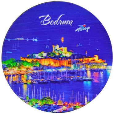 Bodrum Themed Wooden Custom Printed Souvenir Coaster 100 mm - 12