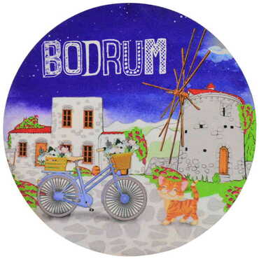 Bodrum Themed Wooden Custom Printed Souvenir Coaster 100 mm - 14