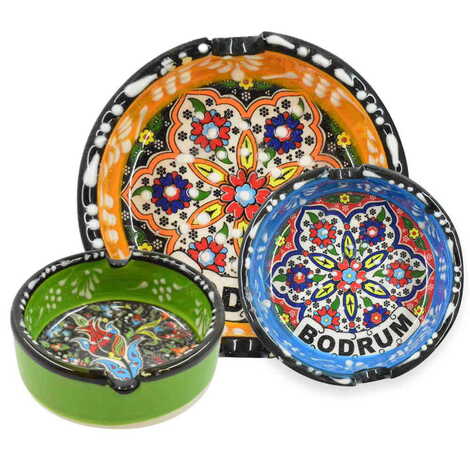 Toptan Bodrum Temalı Çini Büyük Klasik Özel Kabartma Küllük - 5