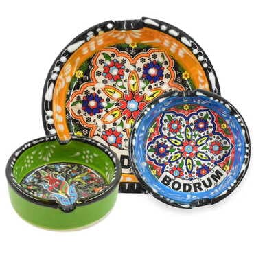 Bodrum Themed Turkish Ceramic Special Relief Ashtray Big Size - 5