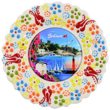 Bodrum Themed Turkish Ceramic Plate With Epoxy 18 Cm - 5