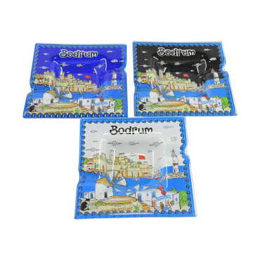 Toptan Bodrum Temalı Dekorlu Cam Küllük 100X100 mm - 3