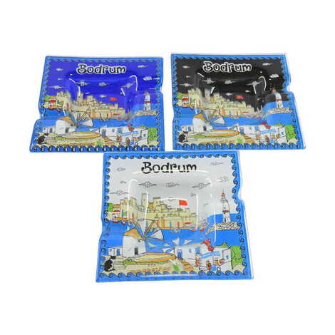 Toptan Bodrum Temalı Dekorlu Cam Küllük 100X100 mm - 3