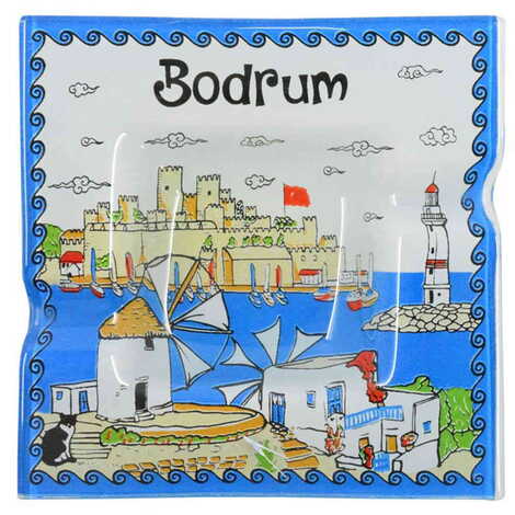 Toptan Bodrum Temalı Dekorlu Cam Küllük 100X100 mm - 5