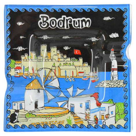Toptan Bodrum Temalı Dekorlu Cam Küllük 100X100 mm - 6