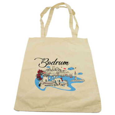 Toptan Bodrum Temalı Ham Renkli Bez Çanta 450x350 mm - 3
