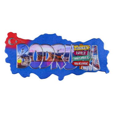 Bodrum Themed Metallic Map Refrigerator Magnet