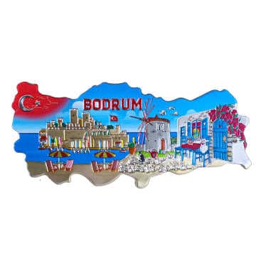 Bodrum Themed Metallic Map Refrigerator Magnet - 4