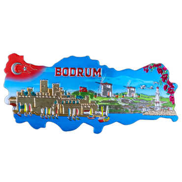 Bodrum Themed Metallic Map Refrigerator Magnet - 5