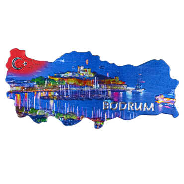 Bodrum Themed Metallic Map Refrigerator Magnet - 7