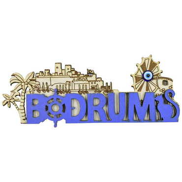 Bodrum Themed Wooden Engraved Souvenir Fridge Magnet