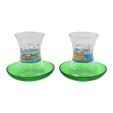 Bodrum Themed Custom Printed Turkish Tea Glass Set Of 2 Pcs - Standart - 2