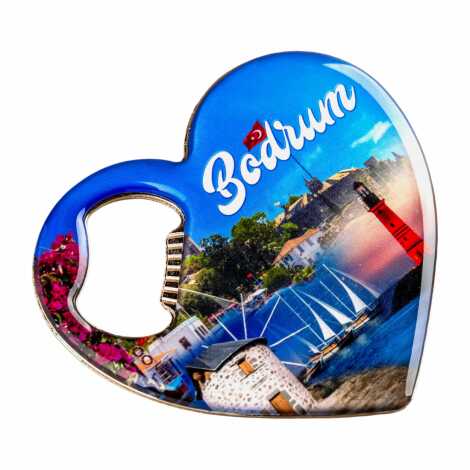 Bodrum Temalı Myros Metal Kalp Açacak Magnet 85x76 mm - 5