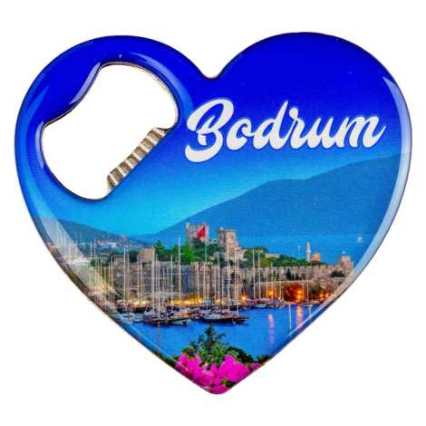 Bodrum Temalı Myros Metal Kalp Açacak Magnet 85x76 mm - 3