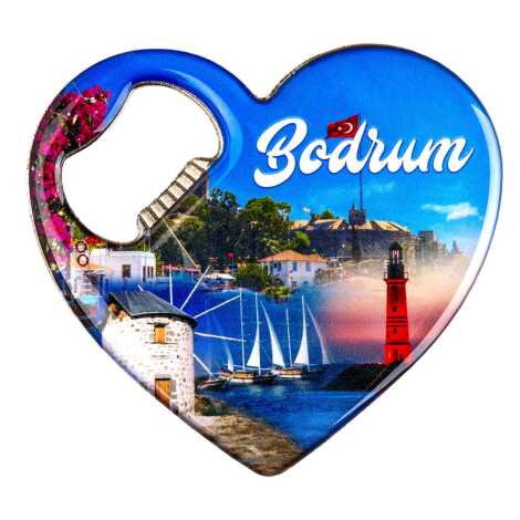 Bodrum Temalı Myros Metal Kalp Açacak Magnet 85x76 mm - 4