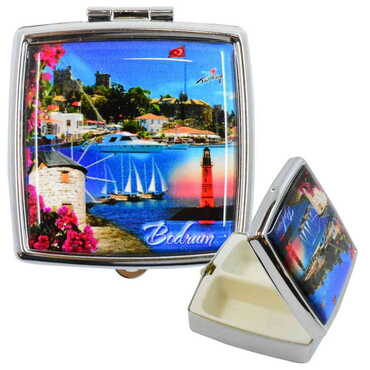 Toptan Bodrum Temalı Myros Metal Kare Hap Kutusu 54x58x18 mm - Thumbnail