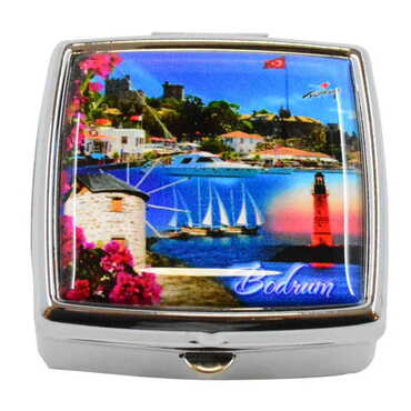 Toptan Bodrum Temalı Myros Metal Kare Hap Kutusu 54x58x18 mm - Thumbnail