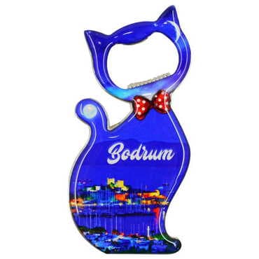 Bodrum Temalı Myros Metal Kedi Açacak Magnet 97x48 mm