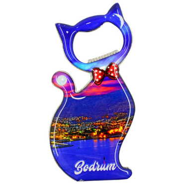 Bodrum Themed Cat Shaped Metal Magnetic Bottle Opener 97x48 mm - 9