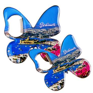 Bodrum Temalı Myros Metal Kelebek Açacak Magnet 70x70 mm - 2