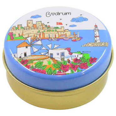 Toptan Bodrum Temalı Myros Metal Kutu Mum 73x35 mm - Thumbnail