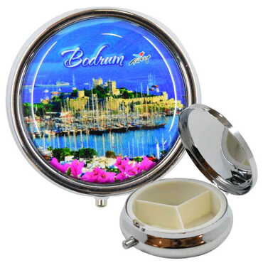 Toptan Bodrum Temalı Myros Yuvarlak Hap Kutusu 50x15 mm - Thumbnail