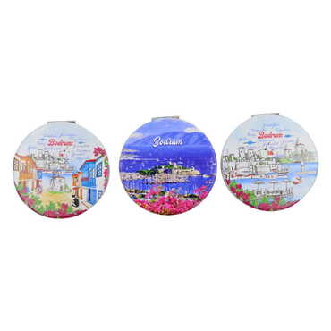 Bodrum Themed Customised Uv Printed Round Compact Mirror 72x11 mm - 2