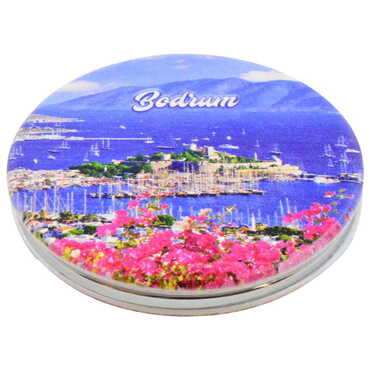 Bodrum Themed Customised Uv Printed Round Compact Mirror 72x11 mm - 4