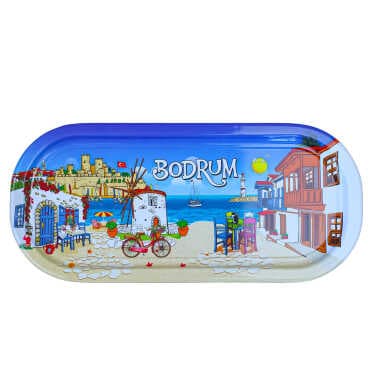 Bodrum Themed Oval Tray 35x16 cm