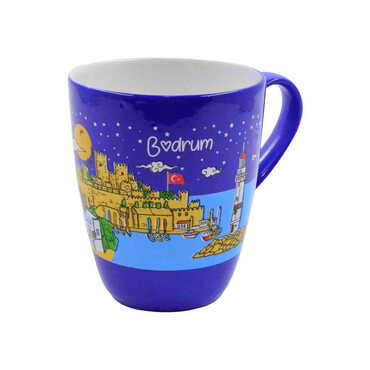 Toptan Bodrum Temalı Porselen Renkli Baskılı Konik Kupa - 2