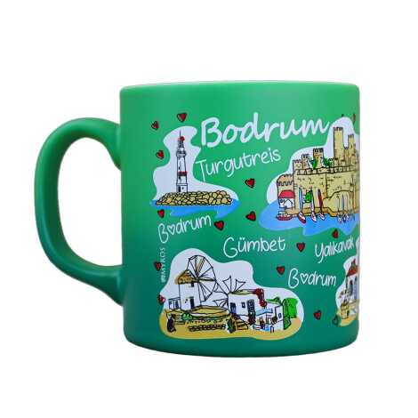 Toptan Bodrum Temalı Seramik Renkli Baskılı Kupa Model B 82x90 mm - 17
