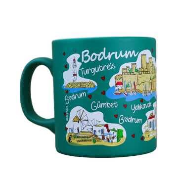 Wholesale Bodrum Themed Ceramic Colorful Printed Mug Model B 82x90 mm