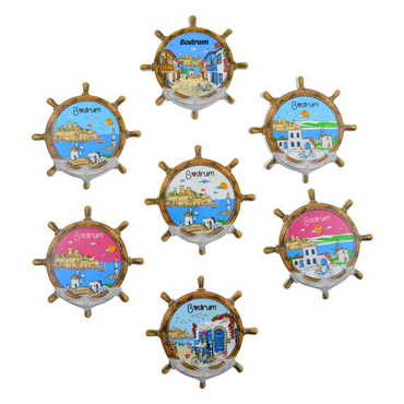 Bodrum Themed Customised UV Printed Plastic Base Marin Rudder Shaped Fridge Magnet 82x82 mm - 4