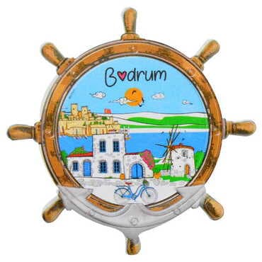 Bodrum Themed Customised UV Printed Plastic Base Marin Rudder Shaped Fridge Magnet 82x82 mm - 7