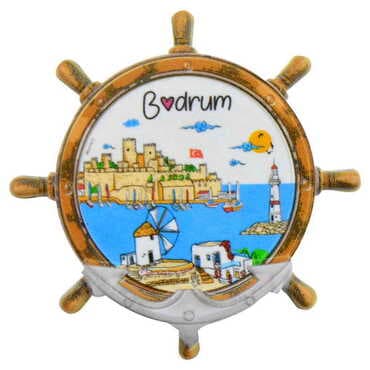 Bodrum Themed Customised UV Printed Plastic Base Marin Rudder Shaped Fridge Magnet 82x82 mm - 8